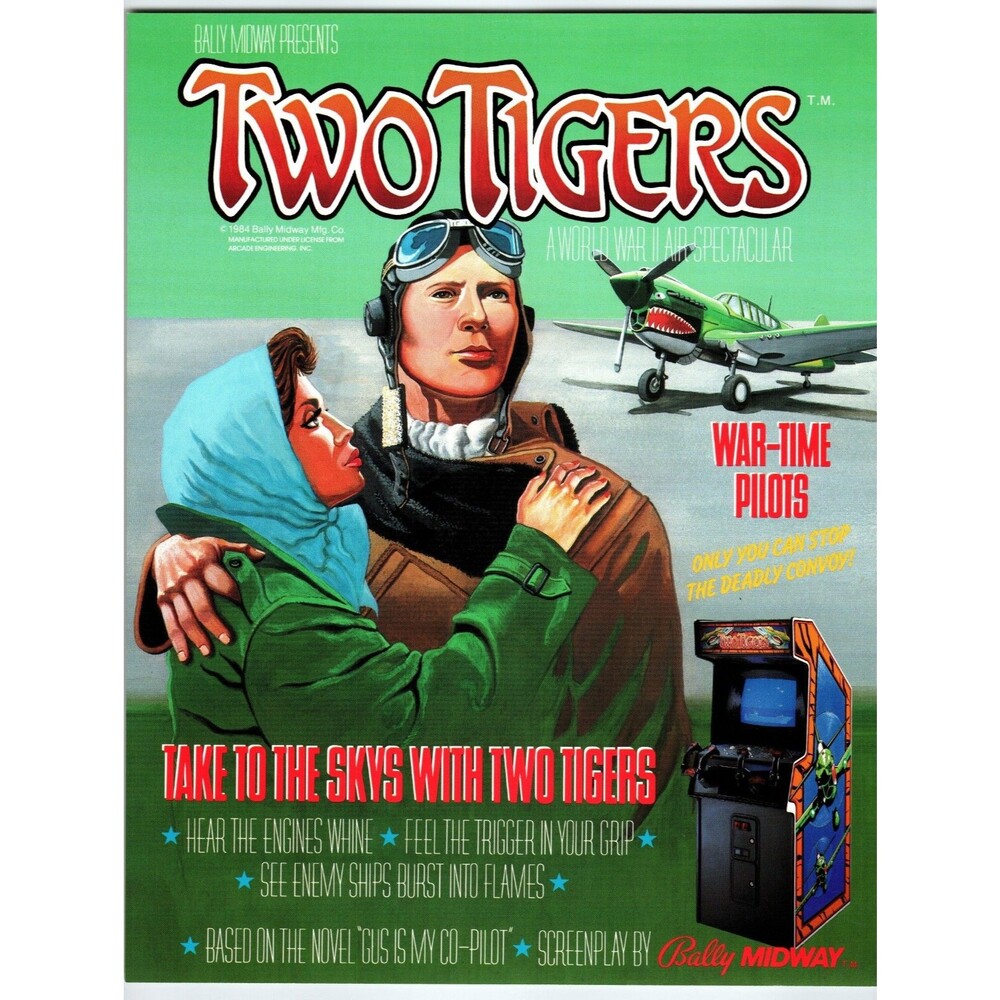 Two Tigers Video Arcade Game FLYER Airplanes Vintage 1984 Retro Artwork Original